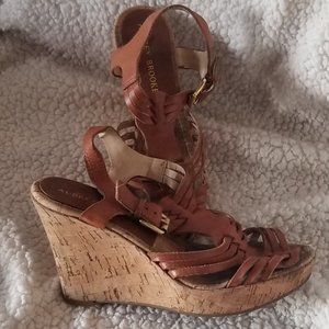 Audrey Brooke Abcarina leather upper/cork wedges size 7M